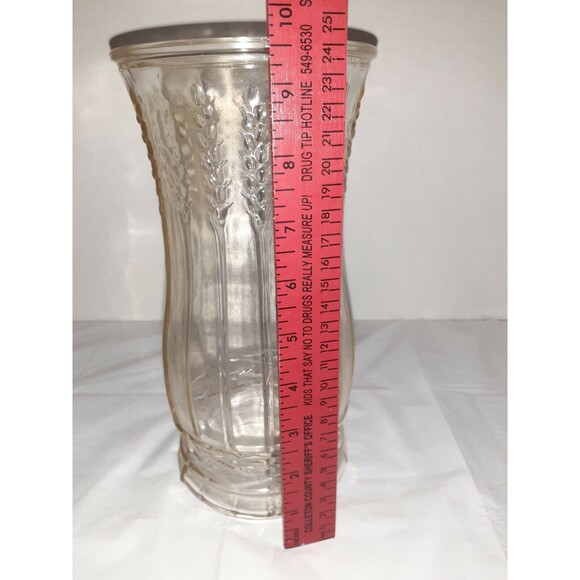 Brody Co. Vintage 1950s Heavy Clear Glass w/ Wheat Stalk Pattern Large Vase - Picture 4 of 8